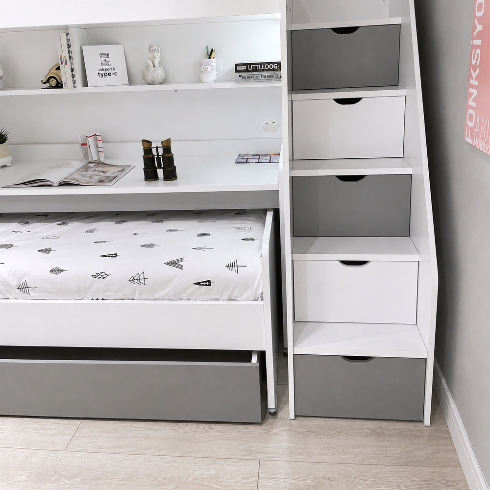 Горно легло Neo Grey (90x200 см) в модерен детски интериор