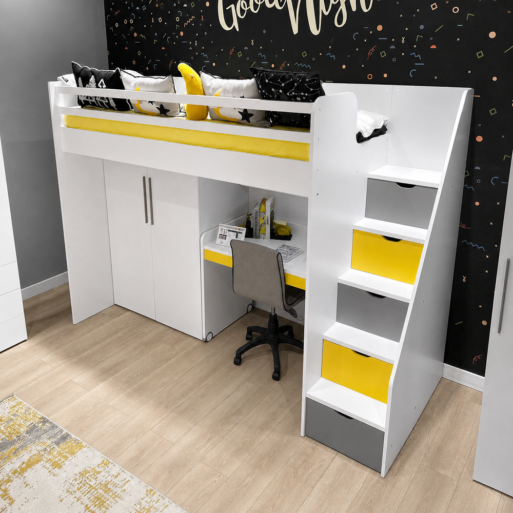 Горно легло Neo Yellow (90x200 см) в модерен детски интериор