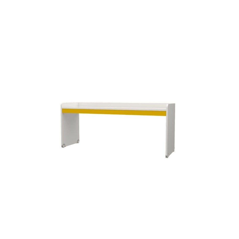 Самостоятелно голямо бюро Neo Yellow в бяло с жълт акцент, широк плот с борд и колелца в страниците